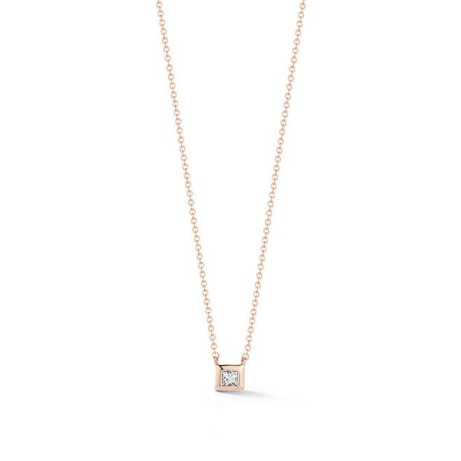 Solitaire Princess Cut Diamond Necklace Pendant 1 Carat Bezel Set